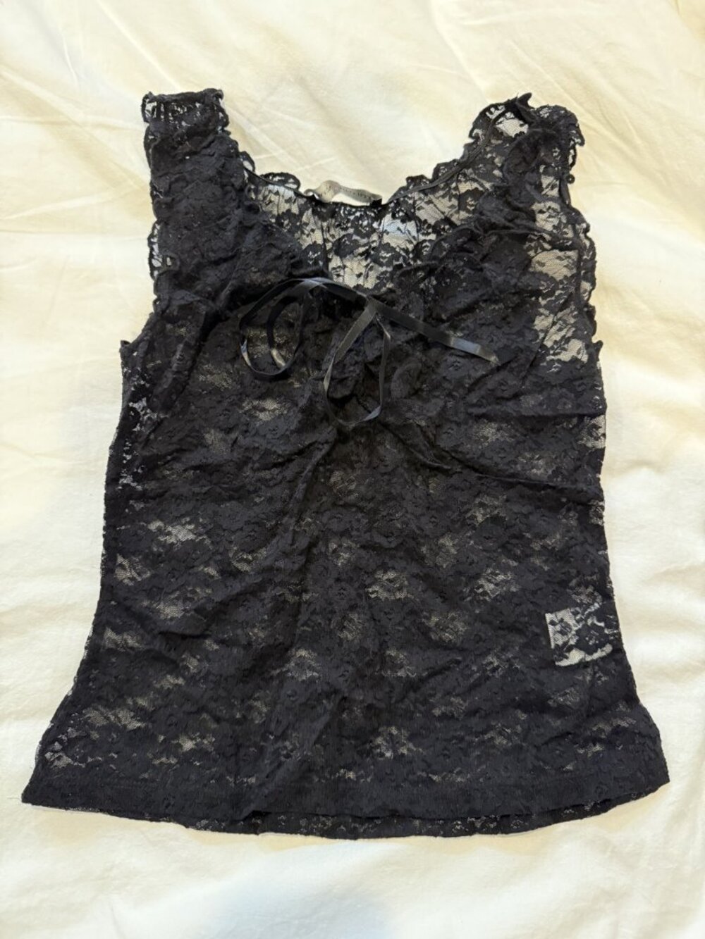 Brandy Melville Black Lace Tank Top Ribbon Tie